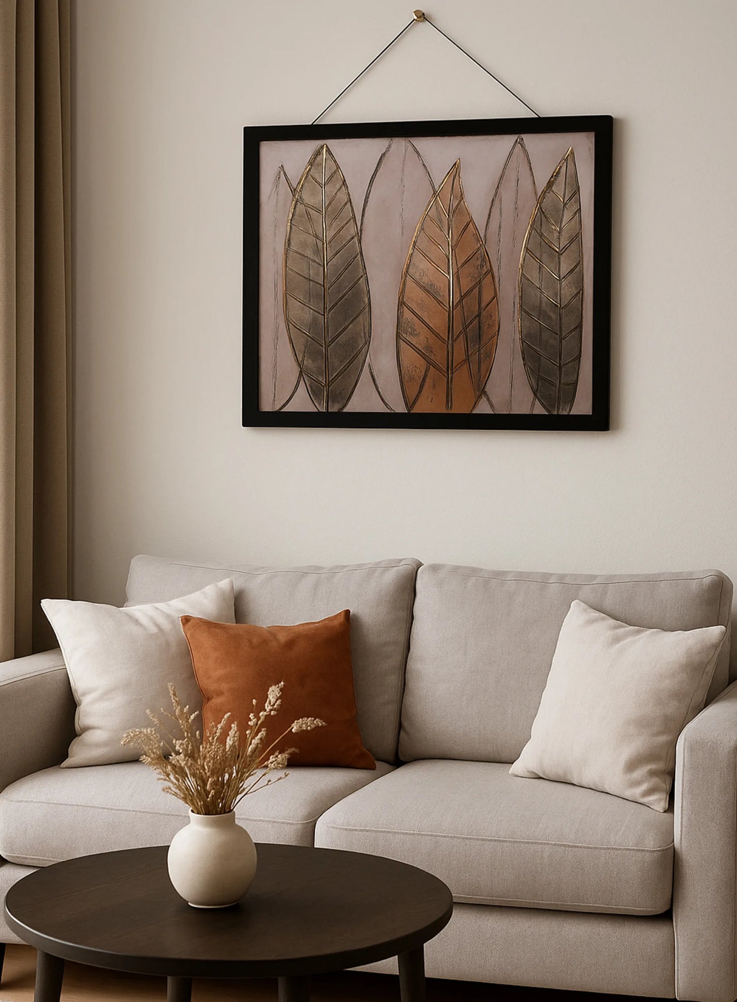 Autumn Leaves Wall Tablo – Metallic Nature Design