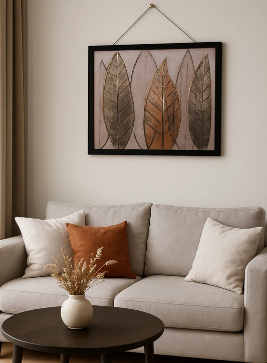 Autumn Leaves Wall Tablo – Metallic Nature Design