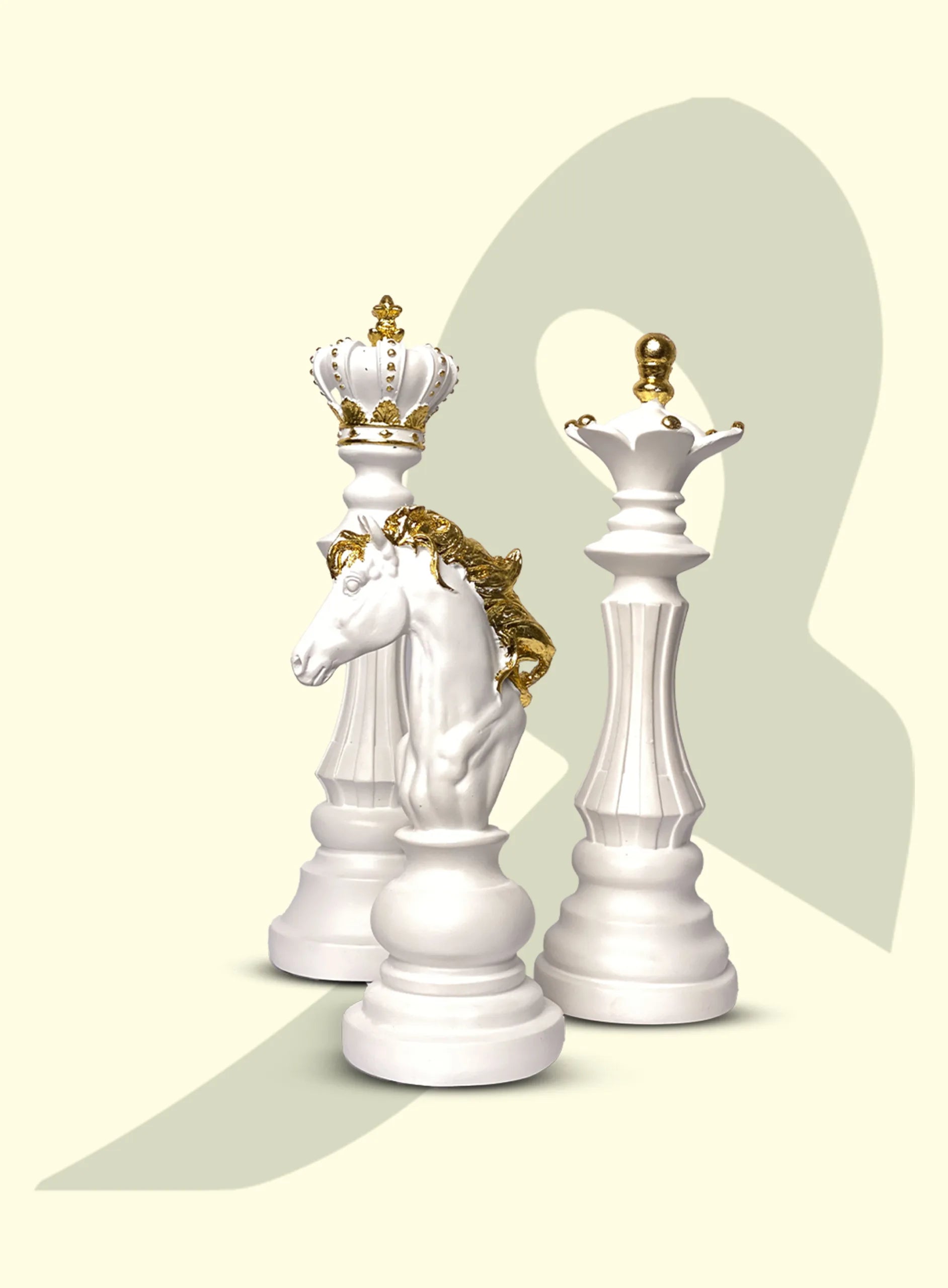 Chess Pieces Decorative Sculptures – White &amp; Gold Collection
