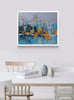 City Lights Wall Painting Tablo – Blue & Gold Skyline