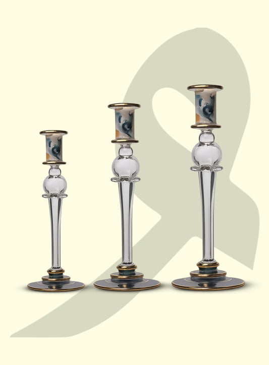 Crystal Elegance Candle Holder Set – Gold Rim Edition