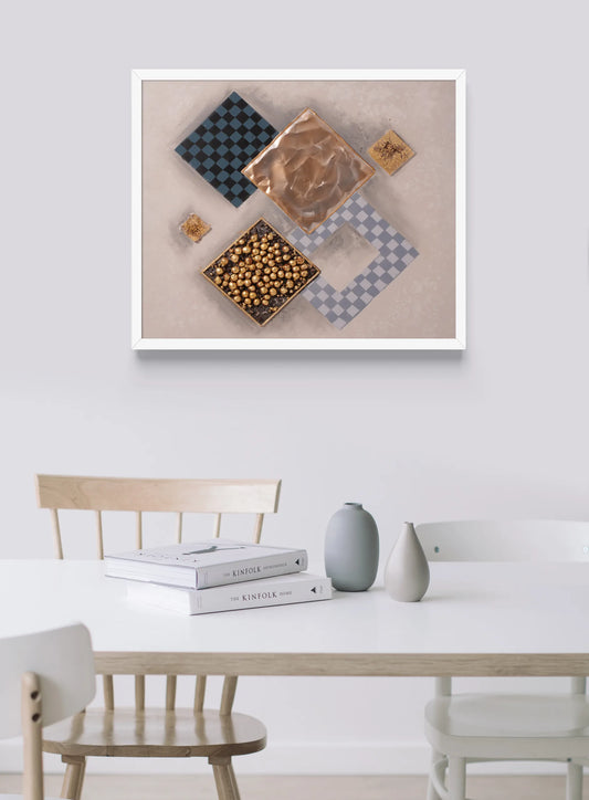 Geometric Luxe Wall Frame – Gold & Checkerboard Design