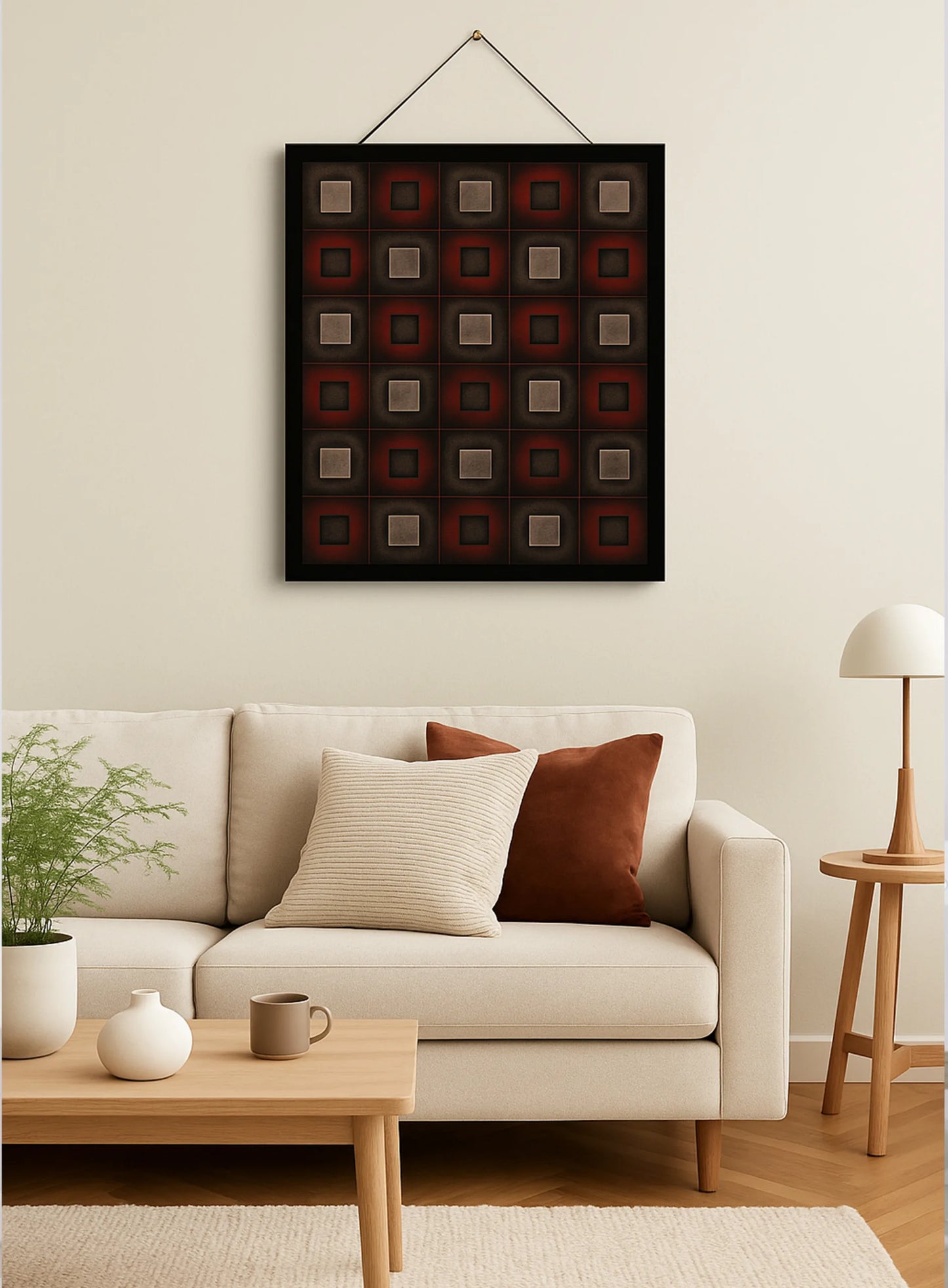 Matrix Code Wall Tablo – Red & Black Squares Design