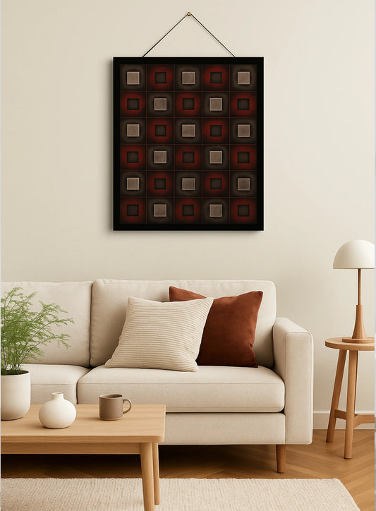 Matrix Code Wall Tablo – Red & Black Squares Design
