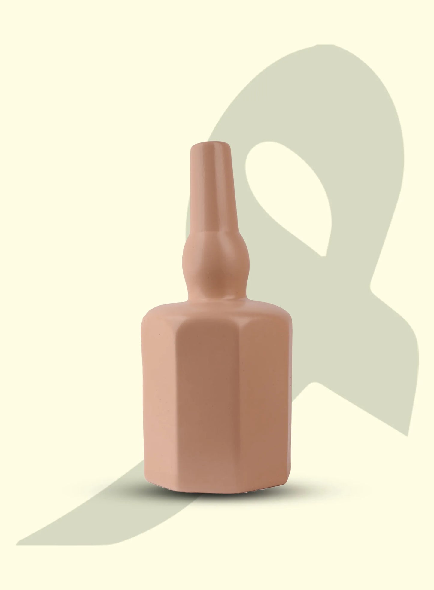 Tall Ceramic Vase with Geometric Base – Matte Nude Color