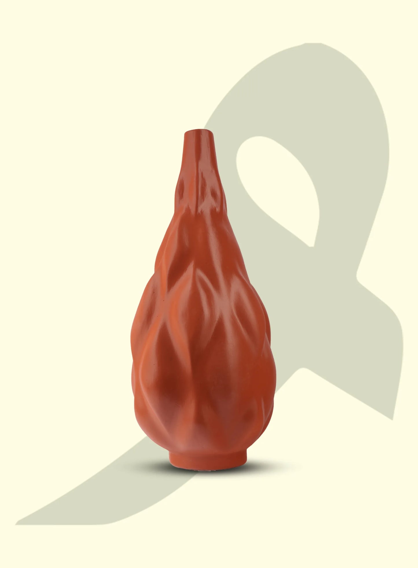 Textured Ceramic Vase with Flame Shape – Terracotta Color