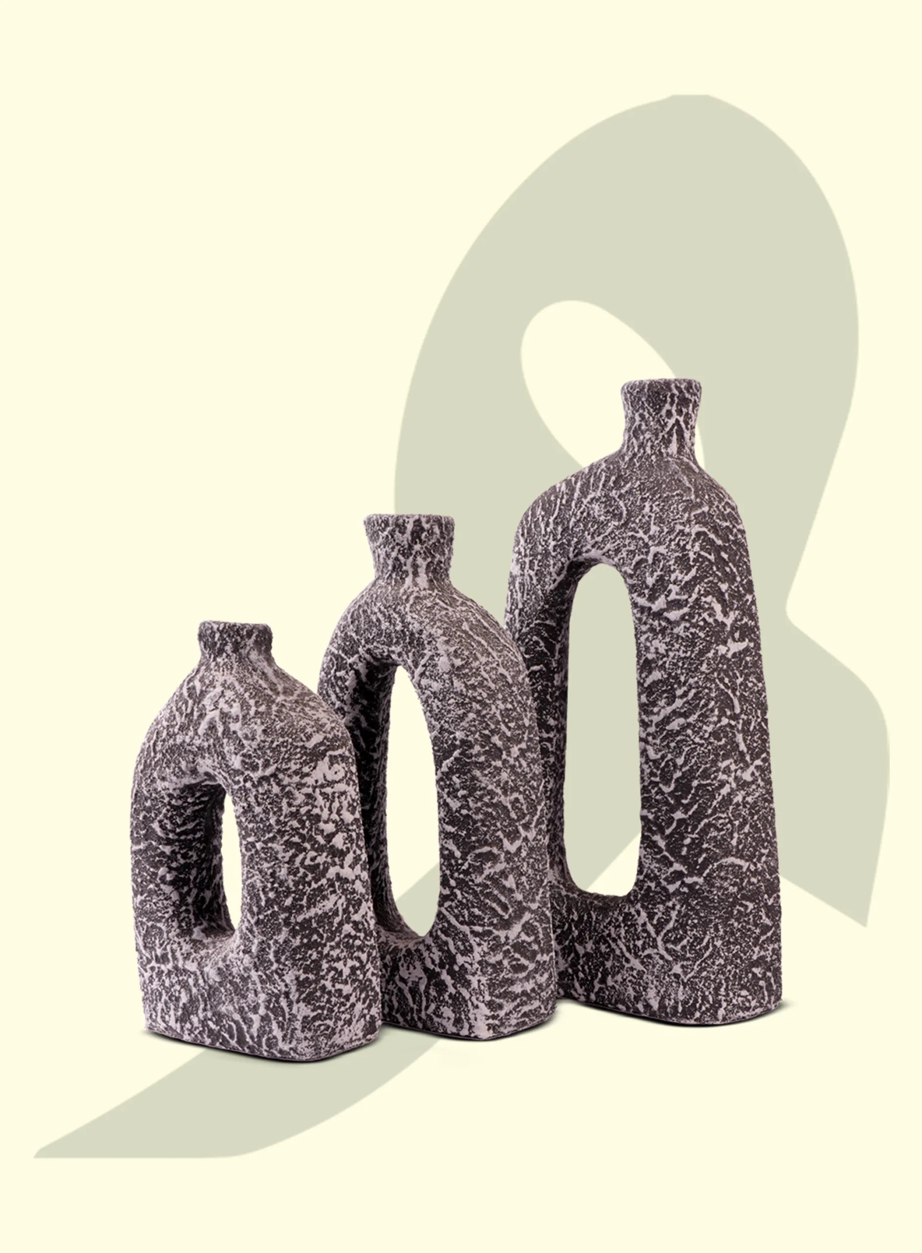 Textured Stone Ceramic Vase Set – Modern Arch Edition