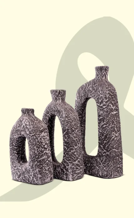 Textured Stone Ceramic Vase Set – Modern Arch Edition